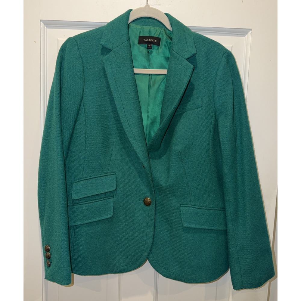 Talbots Women's Wool Blend Green Tweed Blazer Size 12